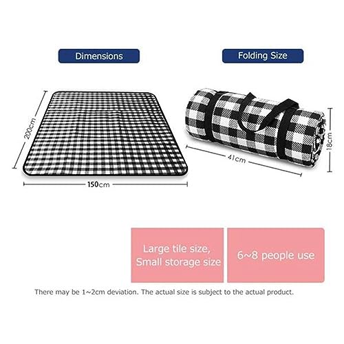Gotoger 1 Stück Picknick-Tuch, Faltbare Matte, Weiche Decke, Schwarz-Weiß, Faltbare wasserdichte Decke für Den Außenbereich, Camping, Strand, Gitter, 150 cm X 200 cm – Bild 4