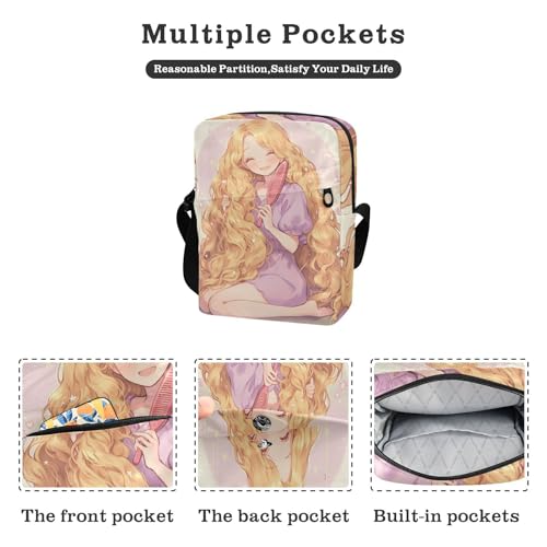 Cute Long Hair Girl small messenger bag for women mens shoulder bag Women's Purse Adjustable Strap for School business2