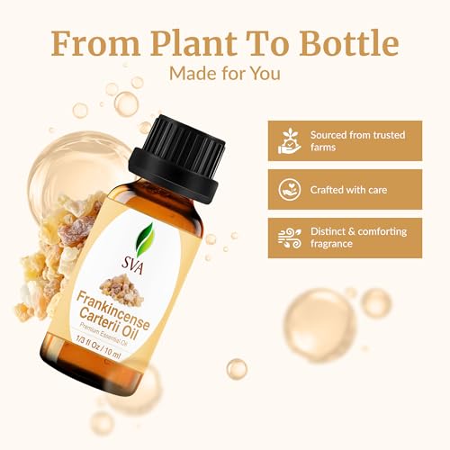 Image of SVA Frankincense Essential Oil - 1 /3 Fl Oz - for Diffuser, Skin & Hair Care - Ideal for Massage & DIY Blends - with Dropper
