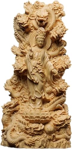 龍神 仏像【九龍観音菩薩】観音様 置物 開運 繁盛 仏間 仏壇 桧木製 木彫り仏像 (高さ30cm) (高さ30cm)