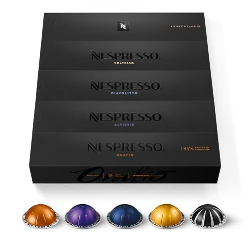 Nespresso Vertuo - Bundle 50 Capsules de Café - Espresso, Torréfaction Moyenne, Intense - 10x Orafio, 10x Altissio, 10x Diavolito, 10x Voltesso, 10x Ristretto