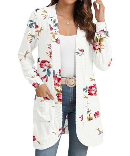 Image of YSYOKOW Cardigan Sweaters for Women Long Sleeve Open Front with Pockets | Long Cardigans for Women Lightweight Soft Casual Dressy Loose Fit Cardigan Sweater with Pockets for Work and Office
