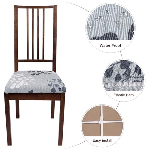 Image of SearchI Water Repellent Seat Covers for Dining Room Chairs Stretch Printed Chair Seat Covers Set of 4, Removable Washable Kitchen Chair Seat Protector Cushion Slipcovers for Office (Leaf Pattern)