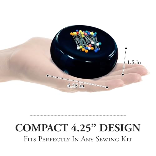 Image of Grabbit Magnetic Sewing Pincushion with 50 Plastic Head Pins - Magnet Pin Organizer for Quilting, Embroidery, Needles, Bobby Pins, & Craft Storage, Black