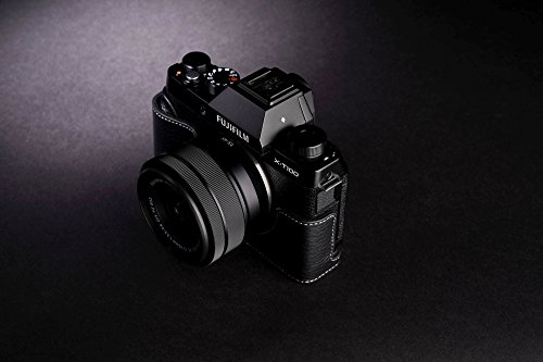 X-T100 Case, Bolinus Handmade Genuine Real Leather Half Camera Case Bag Cover For Fujifilm Fuji X-T100 Xt100 Camera Bottom Opening Version + Hand Strap -Black #TOP7