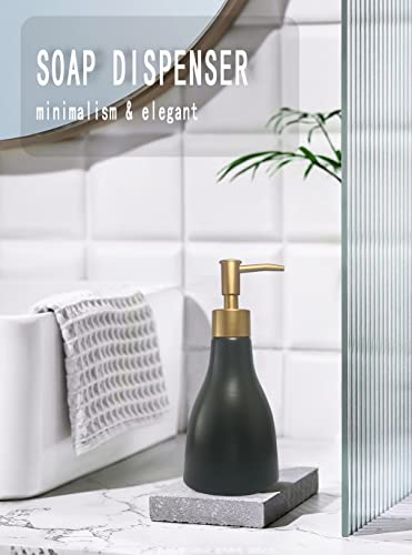 280Ml Liquid Soap Dispenser For Bathroom With Gold Pump For Kitchen Sink，Refillable Countertop Lotion Ceramics Black Hand Soap Dispenser For Shower (Cone Black Bottle) #TOP1