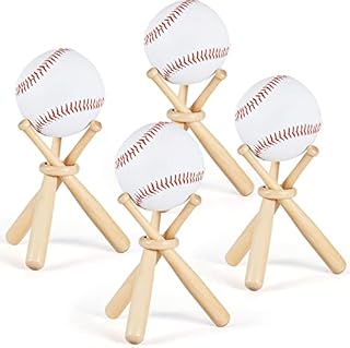 Wooden Baseball Stand Display Holder with Mini Baseball Bats and Wooden Circles for Baseball Players Fans (4)
