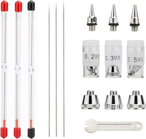 Airbrush Nadeln Düse, Airbrush Zubehör 0,2 mm, 0,3 mm, 0,4 mm, 0,5 mm Spritzpistolendüse Nadelspitze Ersatzteile für Airbrush Pistole