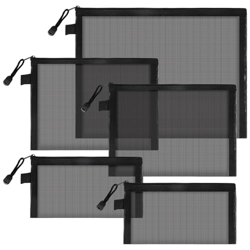5 Stück Mesh Beutel mit Reißverschluss, Dokumententasche mit Reißverschluss, Wasserdichte Mesh Dokumentenmappe A4 A5 A6, Mesh Taschen Organizer für Schule Bürobedarf Kosmetik Aufbewahrungsbeutel