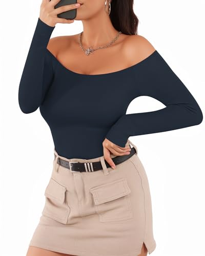 Image of Mangopop Women' Long Sleeve Ribbed Bodysuit Jumpsuits