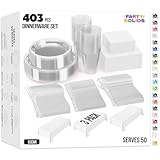 403 Pcs Clear Plastic Plates For Party, Clear Disposable Plates Set, 50 Each 9' Dinner Plate Set, 7' Dessert Plate, Cups, 2 Size Napkins, Cutlery & 3 Tablecloths Plastic Dinnerware Exquisite