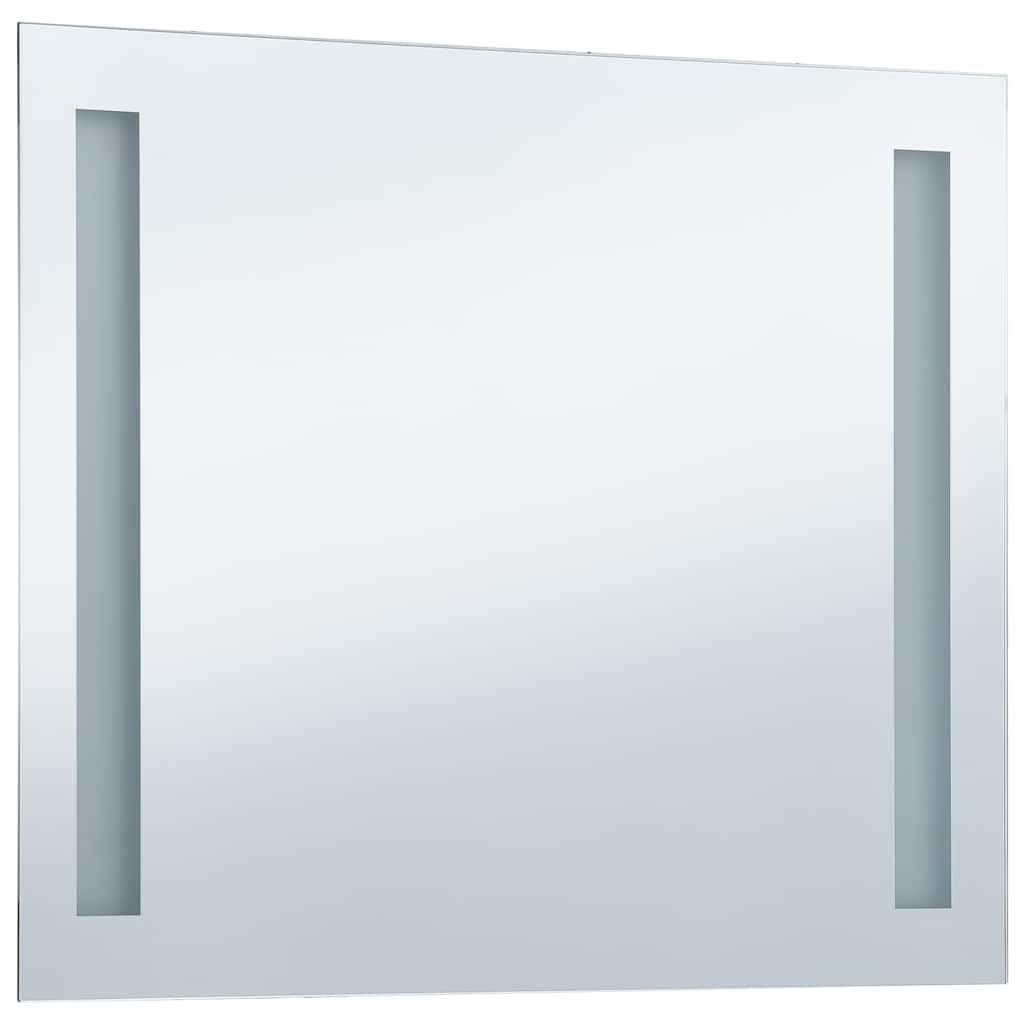 Espejo de pared para baño con LED, 80 x 60 cm, marco de aluminio plateado, tiras de luz mate, protección IP44, iluminación para maquillaje y cuidado, incluye adaptador y material de fijación