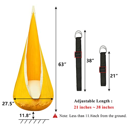C-Chain Swing Pod Chair For Kids, Cotton Hammock Chair With Durable Air Cushion, Child Swing Seat Nest With Adjustable Rope, All Accessories Included (Yellow) #TOP5