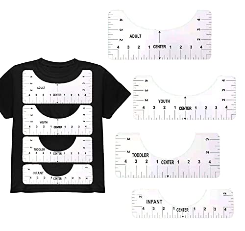 T-Shirt-Lineal für Wärmepresse, Transferdruck, HTV, Ausrichtungswerkzeug mit Kleidung, Größentabelle, Nählineal, Sublimation, Blanko-Designs auf Hemden, 4 Stück Cover