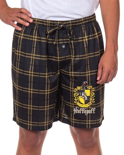 Harry Potter Pajamas Men's House Crest Plaid PJ Lounge Shorts, Black, 3XL
