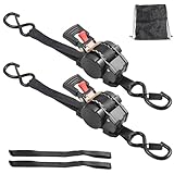 2 Stück Automatik Spanngurt mit 800KG Bruchfestigkeit (2,5cm x 3m) & Schnell Drückbarem Auto-Retract-Knopf (mit Dämpfungseffekt) für LKW, Fracht, Anhänger, Motorrad