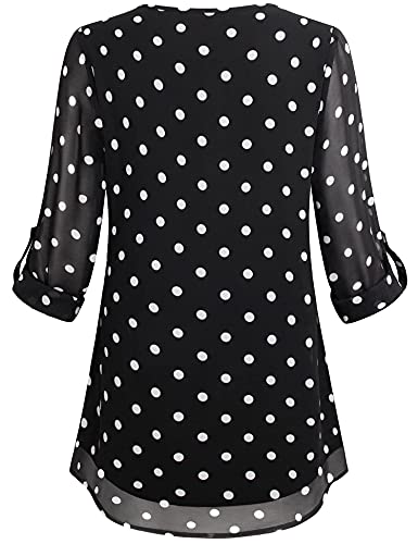 Bebonnie Work Tops For Women, Long Shirts For Women Office Roll-Up 3/4 Sleeve Top Casual V Neck Layered Chiffon Flowy Dressy Blouses Tunic Top Polka Dot L #TOP2