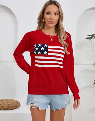 Alsol Lamesa Women's American Flag Sweater Soft Lightweight Long Sleeve Crew Neck Pullover Sweaters2