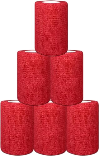 6 Rollos de Venda Cohesiva Roja Autoadhesiva 7,5 cm x 4,5 m
