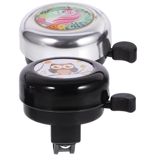 Healifty Timbres de Bicicleta para 2 Piezas Diseño de Dibujos Animados Búho Negro y Unicornio Plateado Timbre Fuerte y Claro Accesorio Plástico Duradero para Bicicletas y Patinetes