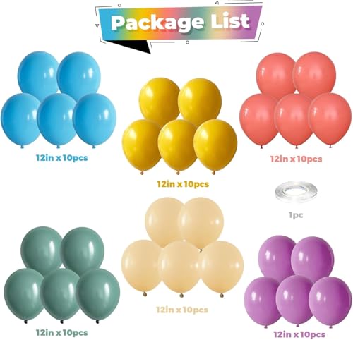 Image of Colorful Balloons Rainbow Assorted Color Latex Balloons Set 60pcs 12inch Blush Blue Nude Light Purple Orange Yellow Helium Mixed Colored Balloon Boho Birthday Party Decoration Here Comes the Son