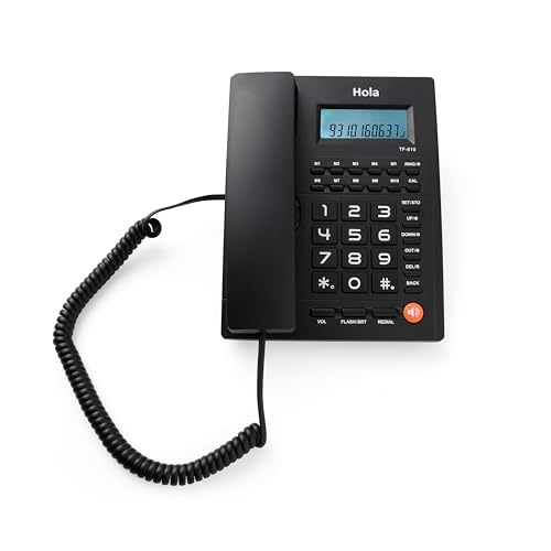 Image of Hola TF 640 Corded Landline Phone with Caller ID, 2 Way Speaker, 10 Memory Buttons, Black