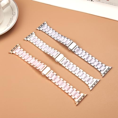 Metal Resin Band Compatible with Apple Watch Wristbands, Women's Strap Fashion Chain Bracelet for iWatch Series 8 7 6 SE 5 4 3 2 1 Ultra, 38mm 40mm 41mm, Silver by Fizdvsts - Image 3