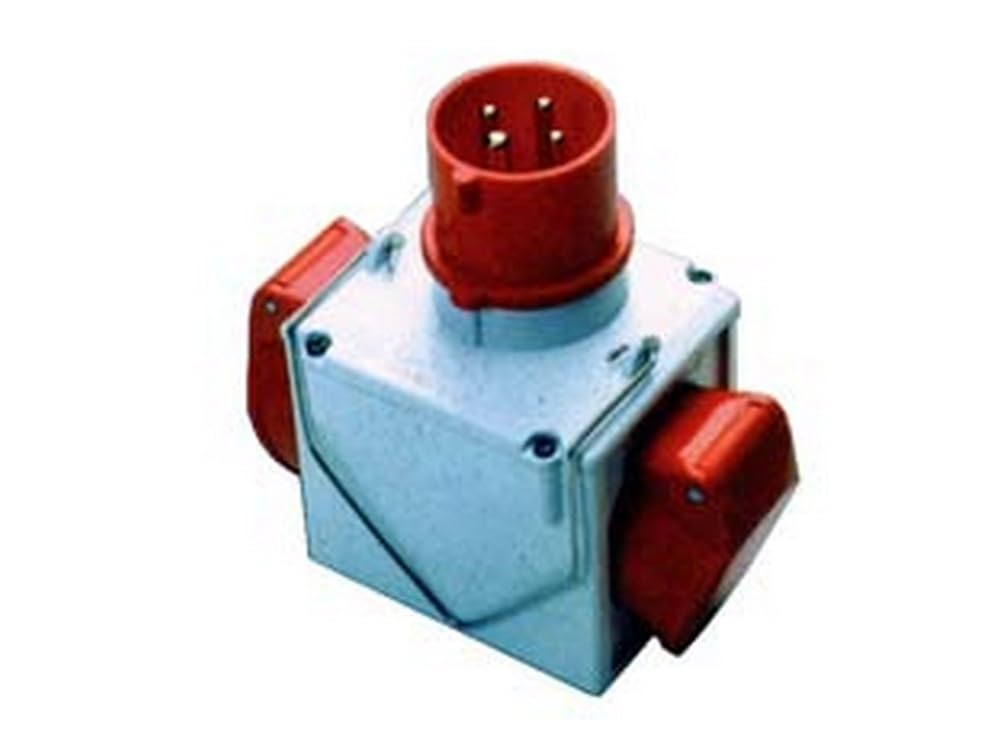 1PEZZO ADATTATORE INDUSTRIALE 380V CON SPINA E 2 PRESE CEE IP44-16A colore rosso 73111