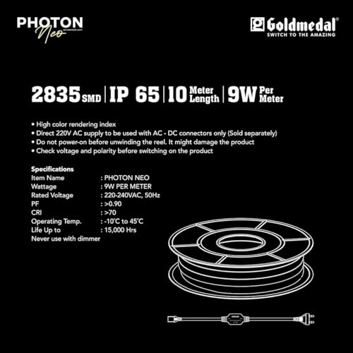 Image of Goldmedal Photon Neo 90W Rope Light 10 Meter | 120 LEDs|Decorative Rope Lighting for Home,Hall,Bedroom,Outdoor & Indoor|Strip Light for Ceiling,Cove | Cool Daylight(6500K)