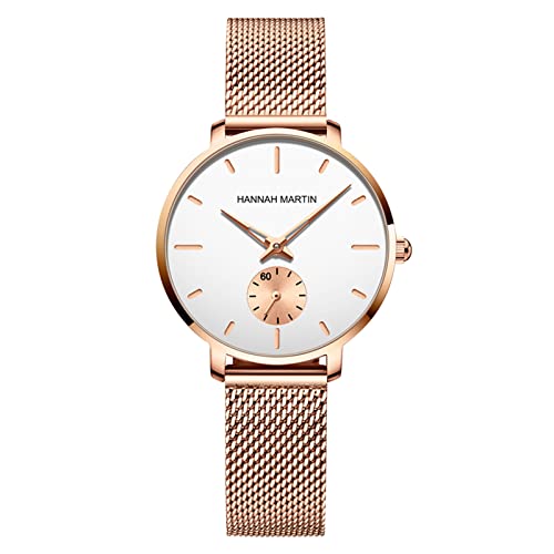 HANNAH MARTIN Montres pour Femmes à 2 Aiguilles avec Bracelet en Maille d'acier Inoxydable chronographe, 33 mm Cover