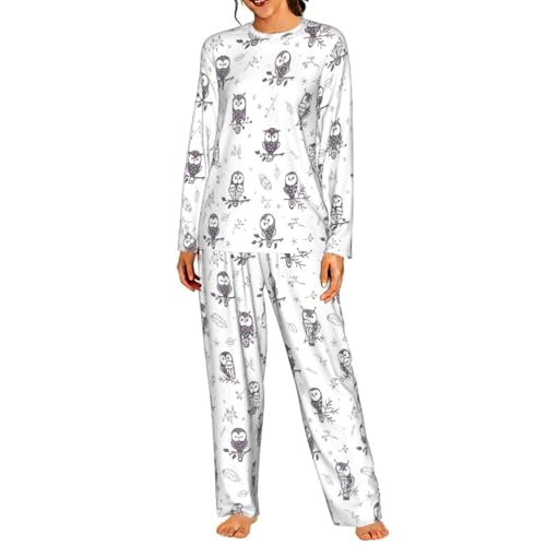 Pyjama hibou pour femme ensemble 2 pièces à manches longues et pantalon élastique