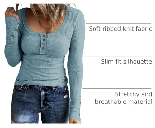 Image of KINLONSAIR Women Long Sleeve Henley Shirts Scoop Neck T-shirt Basic Tops