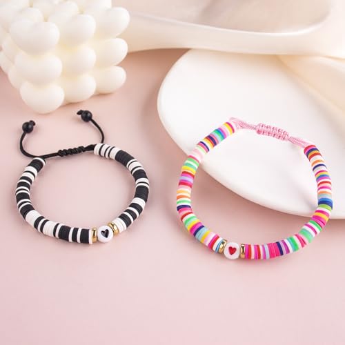 Image of First Day of School Mommy and Me Matching Bracelet Set kindergarden Pre-K Back to School Gifts Adjustable Heart Clay Bead Jewelry for Mother Daughter Dad Son