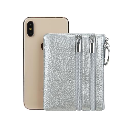 Porte-monnaie en cuir véritable pour femme avec porte-clés, mini pochette, Argenté, One Size – vue 5