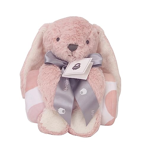 Image of Bedtime Originals Pink Plush Bunny & Hearts Baby Blanket Gift Set