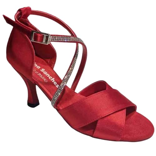 ARIADNA SÁNCHEZ Zapatos de Baile Latino para Mujer Diana, Zapatos Cómodos de Fiesta para Salsa y Bachata, Hechos a Mano (Rojo, Sistema Tallas Calzado EU, Adulto, Números, Mediano, 36)