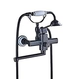 Rubinetto per Vasca con doccetta, Naso Lungo con Rotazione di 360°, Rubinetto per Vasca con Montaggio a Parete in Ottone, Miscelatore per Bagno monocomando, Bronzo annerito