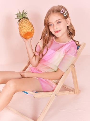 Batermoon Girls Mesh Swim Cover Up Kids Summer Tie Dye Hollow Out Beach Coverup with Drawstring 5-14 Years 5