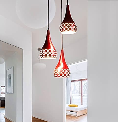 Image of GreyWings Metal Cut 3 Light Cluster Hanging Light Ceiling Pendant Lamp, 6 inch Small, Red