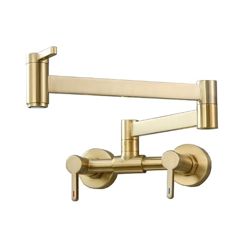 GLJTUO Wall Mounted Kitchen Faucet Rotatable and Foldable Black Brass Faucet for Kitchen Sink Hot and Cold Dual Mode Tap,Brushed Gold-single mode