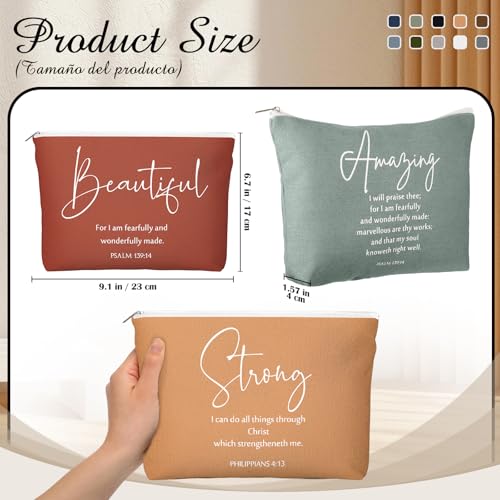20 Pcs Inspirational Christian Gifts for Women Religious Makeup Bag Canvas Bible Verse Cosmetic Bag with Zipper for Grandma Godmother Church Clergy Appreciation Pastor's Wife(Bright,Bible Words)2