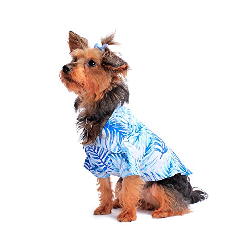 Hawaiian Matching Pattern Dog Aloha Shirt in Simply Blue Leaves Size XLarge