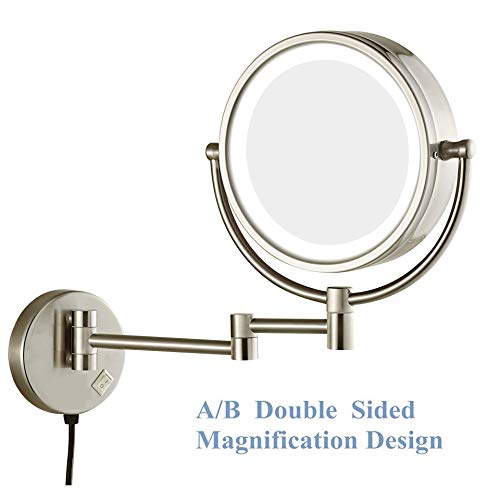 Miroir grossissant 3X mural design argenté et bras extensible - 5