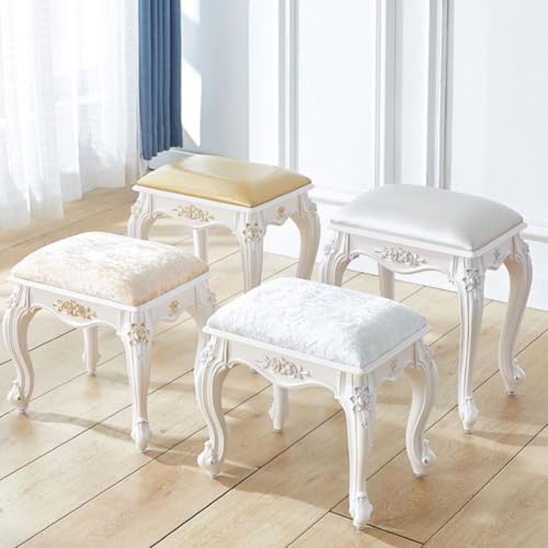 Taburete de tocador cómodo con grabado clásico para zona de maquillaje en vestidor 4