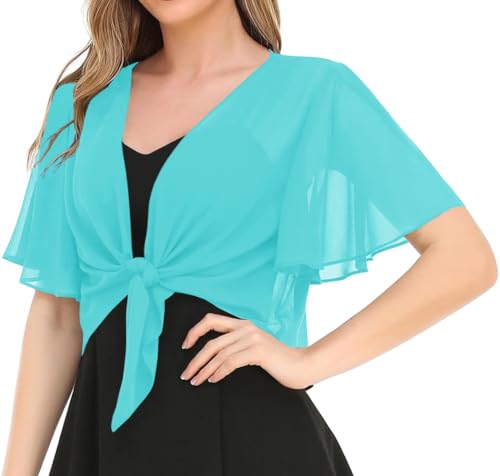 Image of Women's Solid Puff Sleeve Kimono Short Cardigan Loose Cover Up Casual Blouse Top Chiffon