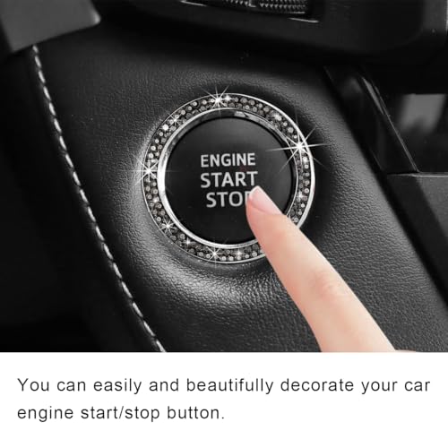 Image of Car Bling Crystal Rhinestone Engine Start Ring Decals, Sparkling Diamond Car Push Start Button Ignition Ring Sticker, Auto Key Ignition Knob Ring Decoration for Women Girls (Bright Black)