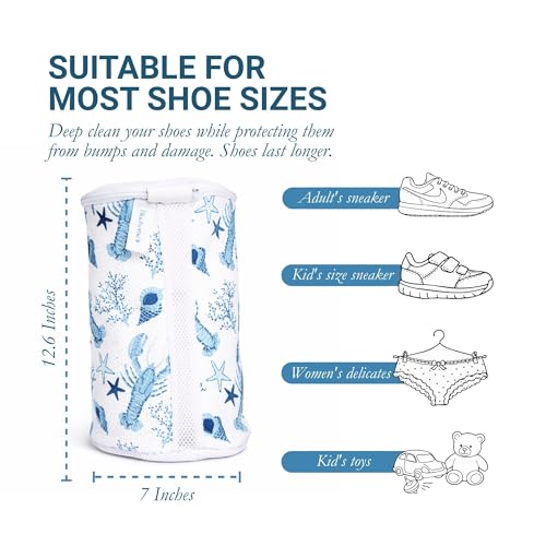 Image of Shoe Washing Machine Bags (2-Pack) - Laundry Bag for Sneakers, Protect Shoes & Washer, Durable Thick Chenille, Reinforced Zipper, Includes Sneaker Brush - Bluehome