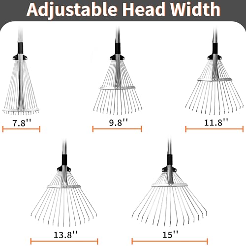 Garden Rake for Leaves – Heavy Duty Metal Leaf Rake for Lawns with Adjustable Handle (33"-69") & Expandable Head (8"-15") – Durable for Lawn, Shrub, Garden Beds – Essential Gardening Tools - Image 5