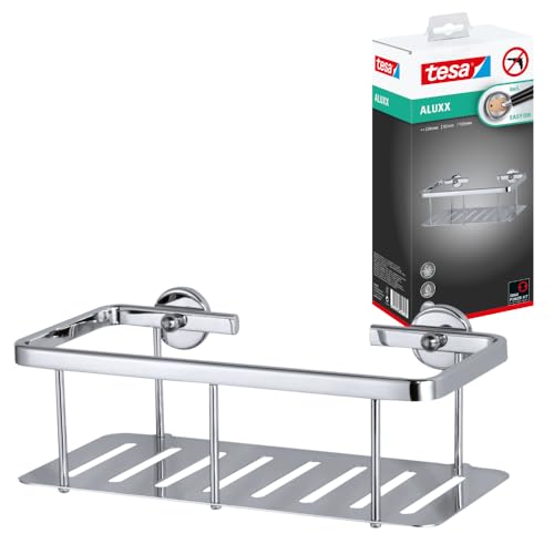tesa ALUXX Duschablage Aluminium verchromt garantiert rostfrei inkl. Klebelösung tiefer Boden 125 mm x 251 mm x 88 mm