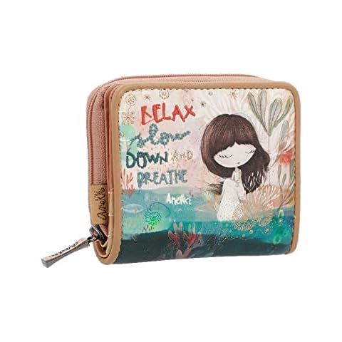 Anekke - Monedero de Mujer con 2 Compartimentos y Cierre de Cremallera y Botón Cover